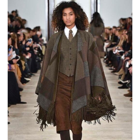 Ralph Lauren Collection Patchwork Poncho Runway 2016 Wool Suede Fringe Coat M/L - Picture 1 of 12